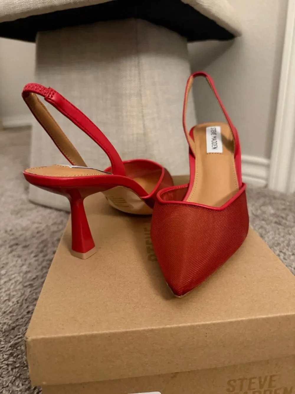 Red Mesh Closed-Toe Heeled Mules ***NEW***